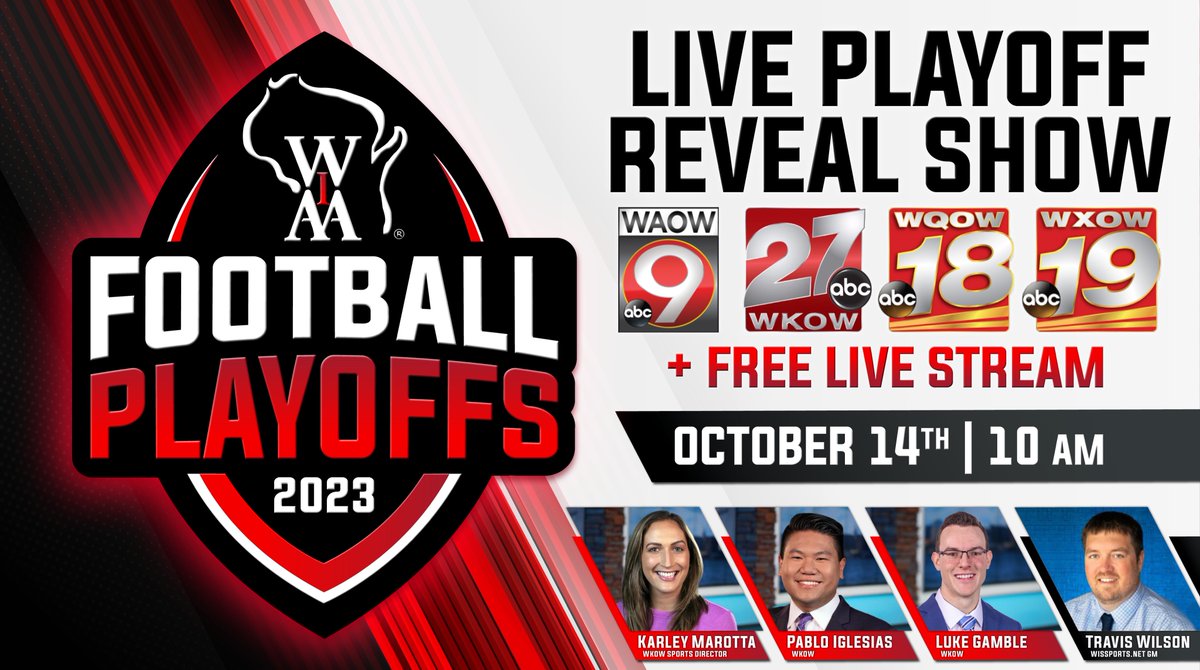 The WIAA Football Playoff Reveal Show is set for Saturday, October 14th from 10-11 am.

I will be in studio to provide analysis and breakdown the brackets as part of the show.

Get more info, including which stations &amp; how to stream, here: wissports.net/news_article/s… #wisfb