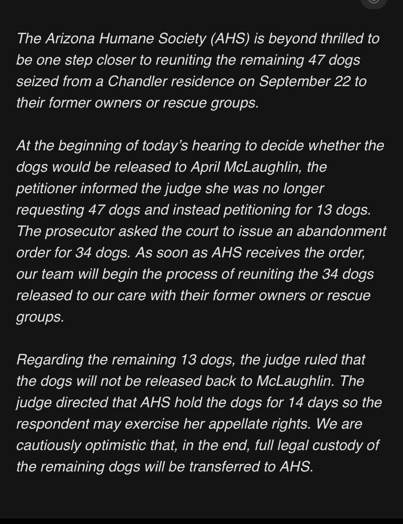 Statement from <a href="/azhumane/">Arizona Humane Society</a>: