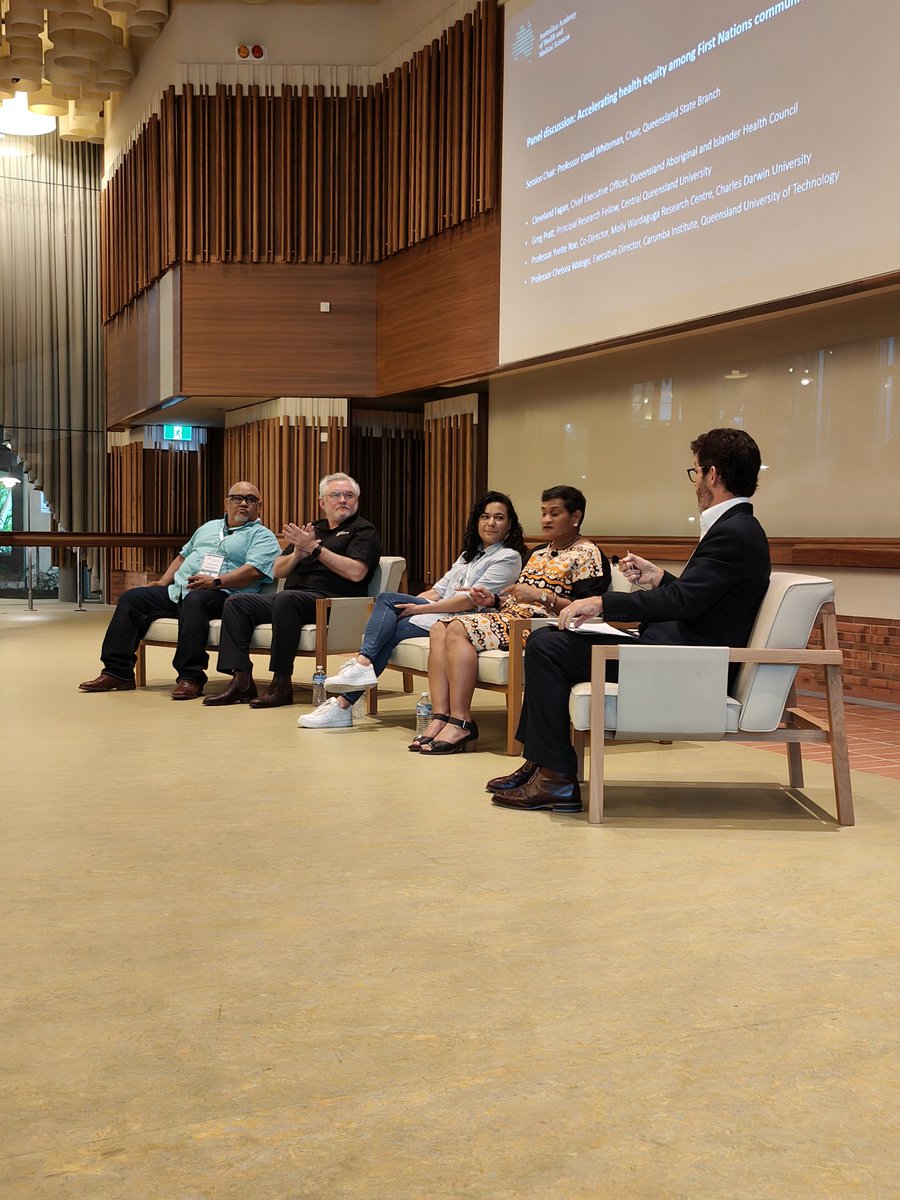 #AAHMSFellow <a href="/DWhitemanQIMRB/">David Whiteman</a> chairs our next session, a panel on accelerating health equity amoung First Nations communities. We're hearing from Cleveland Fagan of <a href="/QAIHC_QLD/">QAIHC_QLD</a>, Greg Pratt of <a href="/CQU/">CQUniversity</a>, Prof Yvette Roe of Charles Darwin University &amp; Prof Chelsea Watego of <a href="/CarumbaQUT/">QUT Carumba Institute</a>
