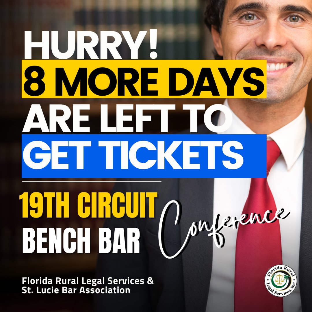 Frls_Inc's tweet photo. 8 MORE DAYS TO GO | The 19th Judicial Circuit Bench Bar Conference is set for Oct. 20 at Hutchinson Shores Resort &amp; Spa. 

Engage in insightful panel discussions, dynamic Q&amp;A sessions, and forge invaluable connections.

https://t.co/wtKQhb8VVF

#FLattorneys #Florida #FLlaw https://t.co/Q2rbzF9HZf