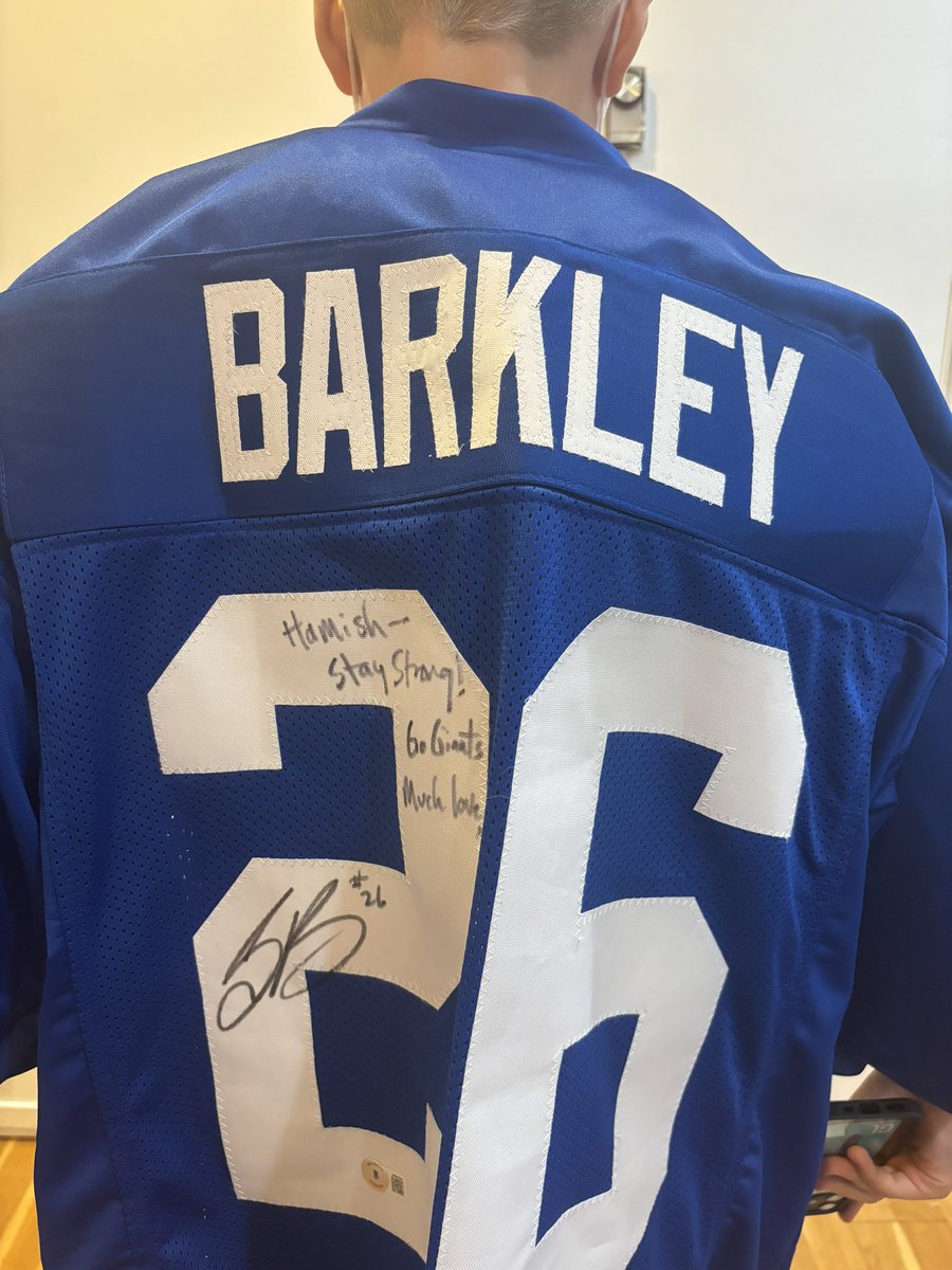 pmck17's tweet photo. @saquon Jets fan here. But proud just to have you in NY. Thanks for this Jersey for our friend Hamish!  Put a huge smile on a face that needs it! https://t.co/uoLUTRpO2d
