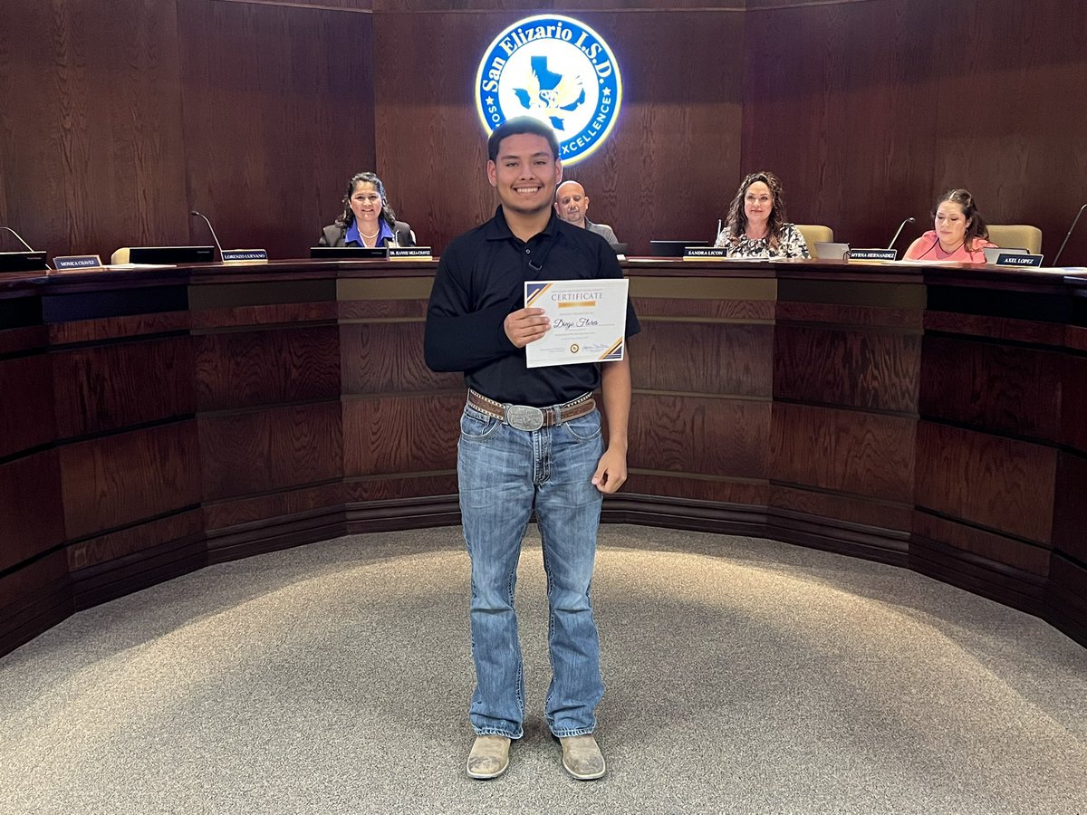 Our Board of Trustees recognized our very own student, Diego Flores. He spearheaded the fundraising efforts to fabricate the steel “SE” letters &amp; secured all permits to have the symbolic burning of the “SE” for homecoming. Thank you, Diego! #SEISDPeoplePassionPurpose