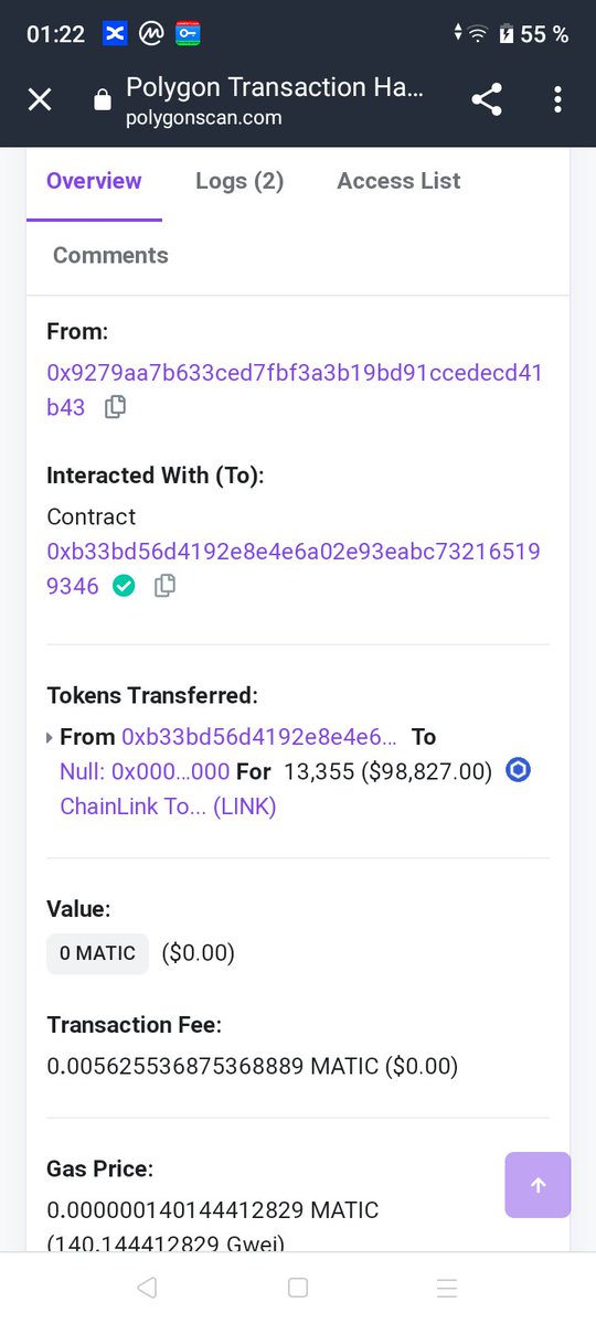 🚨 ALERT: unverified contract burned 13.36K $LINK
| Transfer | 13.36K LINK         |
| Value    | $98.69K             |