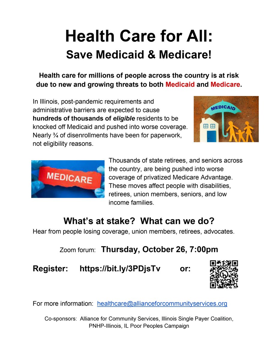 IllinoisPPC's tweet photo. Thursday, October 26th! Learn about these threats to Medicaid and Medicare and what we can do to fight back. We'll see you there. https://t.co/lfWSugSHLP