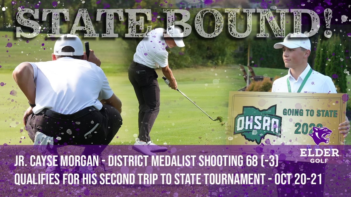 Elder_Golf's tweet photo. Elder Varsity Golf finished 5th at Districts Weds at Heatherwoode Golf Club. However, junior Cayse Morgan was District Medalist @ 68 (-3) and earns a trip to Columbus as low individual. This will be Fri. OCT 20 and Sat. OCT 21. Senior captain Mikey Schutte also fired a 77 (+6). https://t.co/m1Io2zkUhH