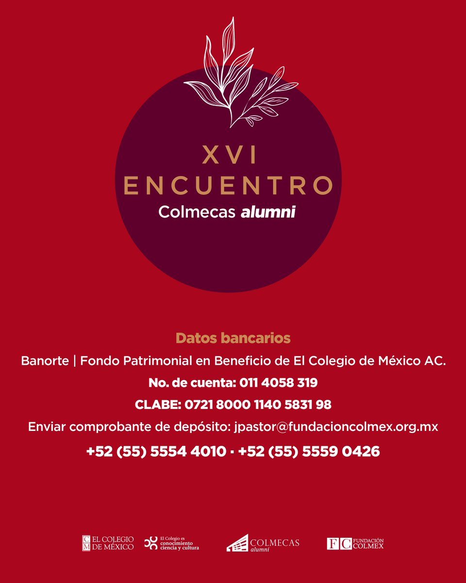 FundacionColmex's tweet photo. ¿Ya tienes tu boleto para el encuentro de Colmecas alumni?
¡Recuerda que tienes hasta el 16 de octubre! 🏃
Datos bancarios para realizar la compra de boletos:
Banorte
No. de cuenta:011 4058 319
CLABE:0721 8000 1140 5831 98
#Colmecas #alumni #egresadas #egresados #ComunidadColmex https://t.co/ZLFAs0K5OC