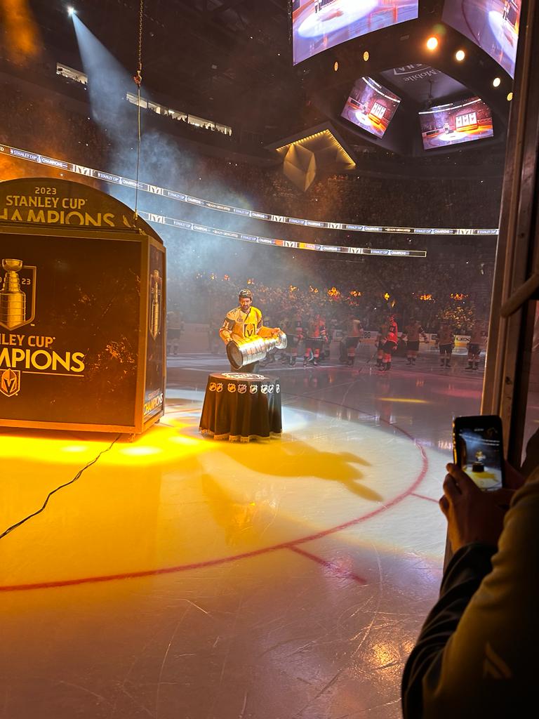 Stanley Cup keeper Phil Pritchard helps Golden Knights celebrate