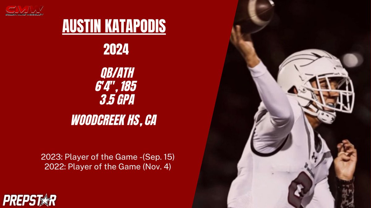 MichaelWoosley's tweet photo. Katapodis exhibits an exceptional level of poise within the pocket. He has the versatility to scramble and become a dual threat.  His ability to extend plays with both his legs and his vision is a valuable asset that keeps defenses on their toes. @ajkatapodis https://t.co/tccsbPg4aO