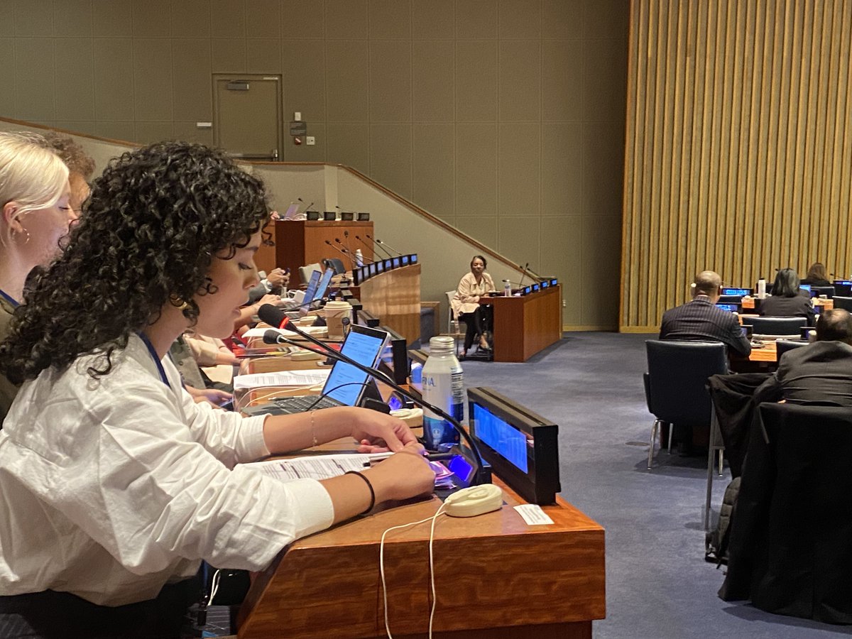 “The Internet is being weaponized in ways that negatively impact on human rights, such as through surveillance, hacking, censorship, and intentional disruption of internet services and access” #PaceU student Jasmine Cintron tells @ UN #FirstCommittee 15/15