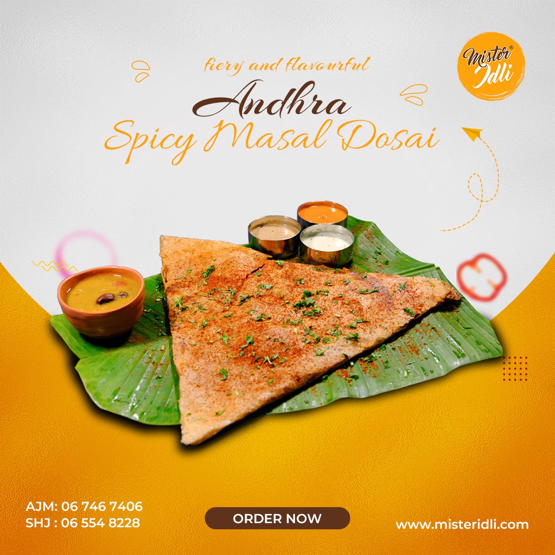 Savoring the  Spicy Magic of Andhra! Discover the fiery flavors of South India at  Mister Idli with our delectable Andhra Spicy Masala Dosa.
.
.
#AndhraSpicyDosa #UAEFoodie #MisterIdli