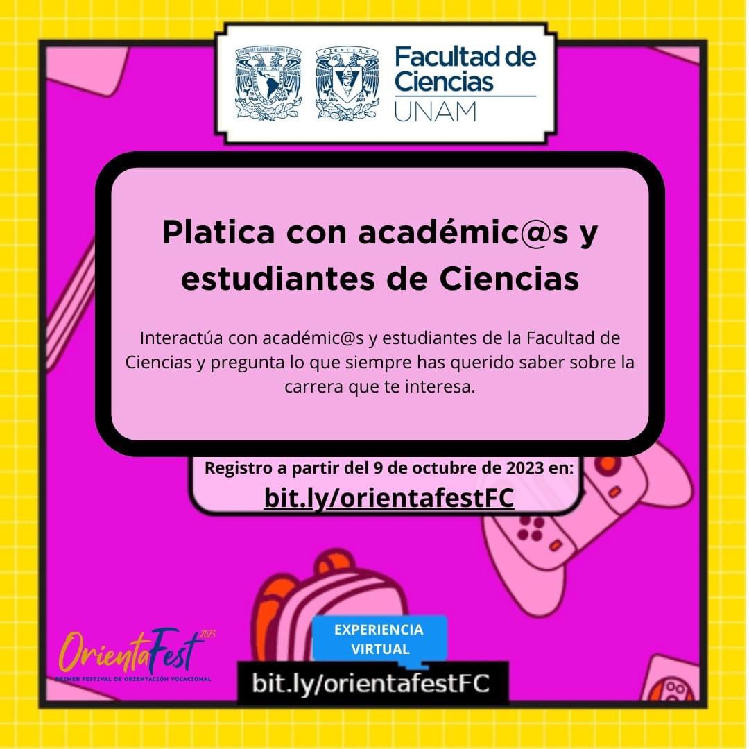 fciencias's tweet photo. @AlDgoae Ya inició 🎉🙌🏻 el #OrientaFest 📚👩🏻🎓🧑🏻🎓 Visita el sitio del Facultad de Ciencias, conoce el programa y acércate a platicar con académicos y estudiantes
👉🏻 https://t.co/IOvSdFgrRc
#VidaEnCiencias https://t.co/wvWlARreoe