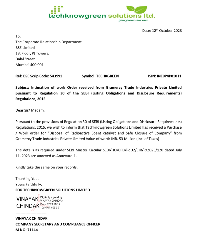 NaveenMenezes74's tweet image. 📣 Exciting News! #Techknowgreen Solutions secures a Rs. 5.3 Crore (53 Million) work order from Germany Trade Industries. 🌍 They lead the way in delivering #environmentalTech(IT) solutions and compliance software. 👍 A prime #investment opportunity for eco-conscious investors!💼