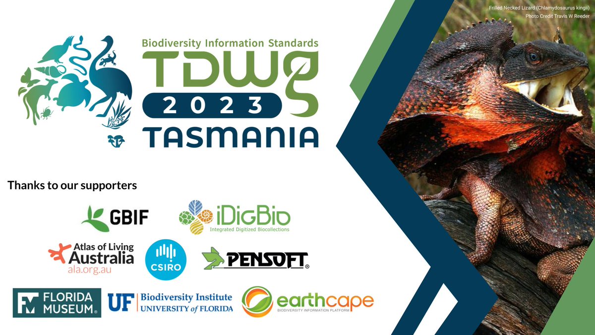 Day 4 of #tdwg2023 is running, time to thank our supporters, the local organizers and everybody contributing to this years #hybrid #conference @GBIF @iDigBio @atlaslivingaust @Pensoft @CSIRO @FloridaMuseum @UFBiodiversity @EarthCape