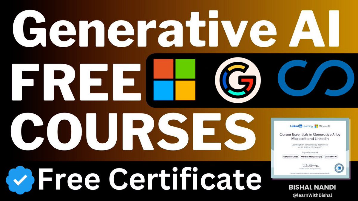 LearnWithBishal's tweet image. Want to learn the hottest skill in tech❓

Look no further 💥

Unlock the power of AI with these 10 FREE courses from top universities and companies.😎

1️⃣ Google AI Courses: Dive into generative AI with Google&apos;s comprehensive offerings, from AI fundamentals to advanced topics.…