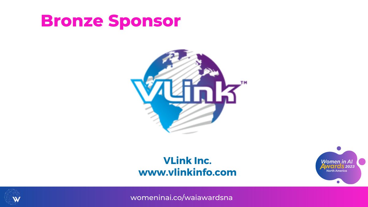 📢Presenting <a href="/VLinkInc/">VLink Inc</a> , a global software engineering and IT staffing partner, as the 𝐁𝐫𝐨𝐧𝐳𝐞 𝐒𝐩𝐨𝐧𝐬𝐨𝐫 for <a href="/WAIAwardsNA/">Women in AI Awards NA</a> 2023.
 Learn more: vlinkinfo.com
bit.ly/WaiAwardsNA23
<a href="/BigDataAITO/">Big Data and AI Toronto</a>
