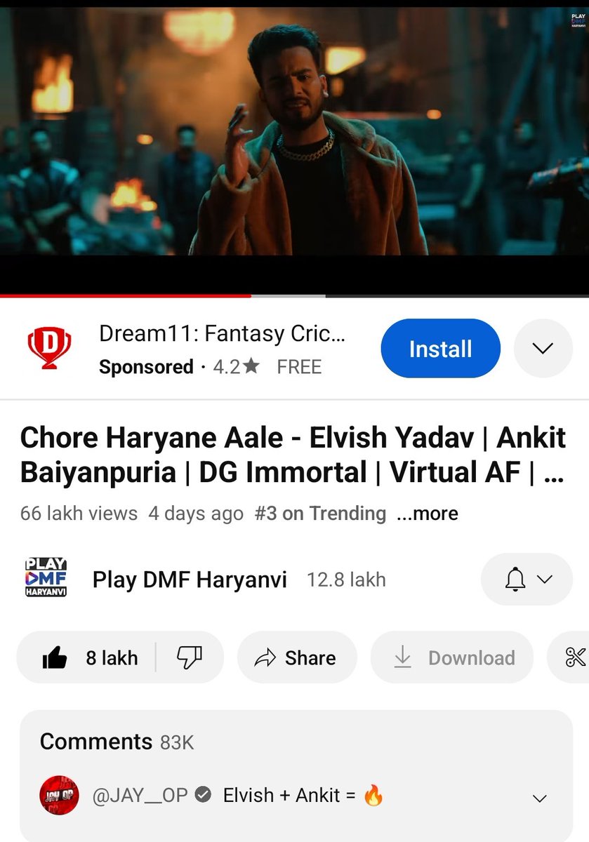 #ChoreHaryaneAale  Music Video Update :-

Views - 6.6Million+ 

Likes - 800k +

Comments - 83K +
.
.
Trending No. #3 on YouTube

Keep streaming guys ❤️ and do 5  comments per user ❤️
#ElvishYadav #ElvishArmy
#ChoreHaryaneAale #ankitbaiyanpuria