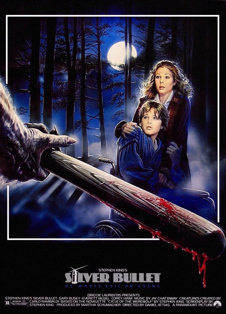 FilmNewsNos's tweet photo. 🎬MOVIE HISTORY: 38 years ago today, October 11, 1985, the movie ‘Silver Bullet’ opened in theaters!

#CoreyHaim #MeganFollows #GaryBusey #EverettMcGill #TerryOQuinn #RobinGroves #LeonRussom #BillSmitrovich #LawrenceTierney #KentBroadhurst #JamesGammon #StephenKing #DanielAttias https://t.co/GK875ZEIED