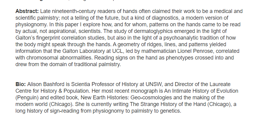 TheIncommensur1's tweet photo. The next speaker in the HPS Seminar series is Prof Alison Bashford.

Title: Phenotypic Hands: Dermatoglyphics and Medical Genetics

Dates: Monday, 16/10/2023
Time: 5:30pm
Venue: Madsen Building (F09), Level 3, Room 331
How to register: Free, no registration required https://t.co/GXyOI6UX3j