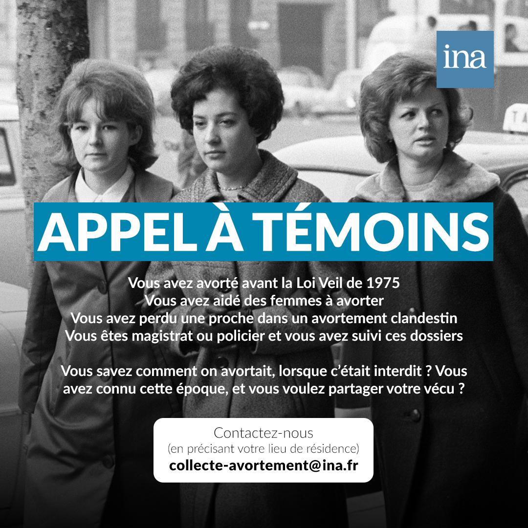 📣 APPEL À TÉMOINS 📣 

Dans le cadre de sa future collection patrimoniale sur l’avortement clandestin, « Il suffit d’écouter les femmes », l’INA cherche des témoignages. 

✍️ Contactez-nous : collecte-avortement@ina.fr

Partagez ce post !