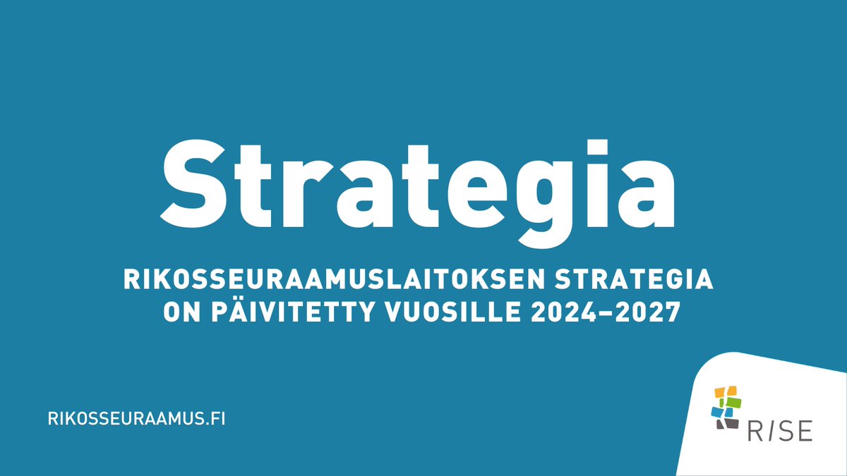 Rikosseuraamuslaitoksen strategia on päivitetty vuosille 2024–2027. Keskiössä ovat asiakkaat ja osaava henkilökunta. Katso tästä ketjusta viisi strategiatavoitettamme. Haastamme riseläiset X:ssä kertomaan, miten strategia näkyy arjen työssä. 

Uutinen: rikosseuraamus.fi/fi/index/ajank…