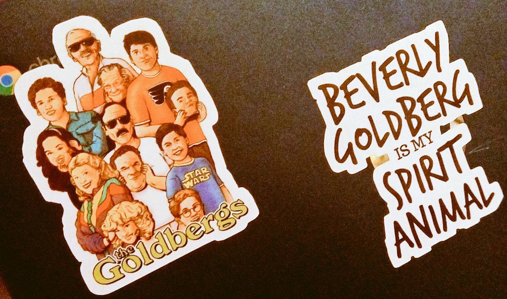 GodMother1086's tweet photo. @adamfgoldberg @goldilocks405 LOVING MY NEW STICKERS FROM #Redbuddle I LOVE THE REAL @TheGoldbergsABC sticker holding the cast face&ILOVE that the handsome #AlbertSolomon is in the sticker #WELOVEPOPS check out Redbuddle 4TONS more #GoldbergsMerch getting a sweatshirt-The1stPic https://t.co/hK9dgEJGj5