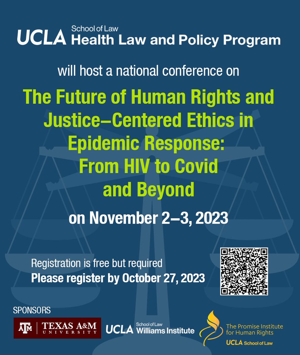 Interested in the intersection of justice and healthcare? Check out UCLA’s conference on the Future of Health Rights and Justice, Co-Chaired by @ProfLWiley (@UCLA_Law & Faculty Director at @UCLAHLPP) next month! Sign up by October 27! #WomenAlsoKnowLaw