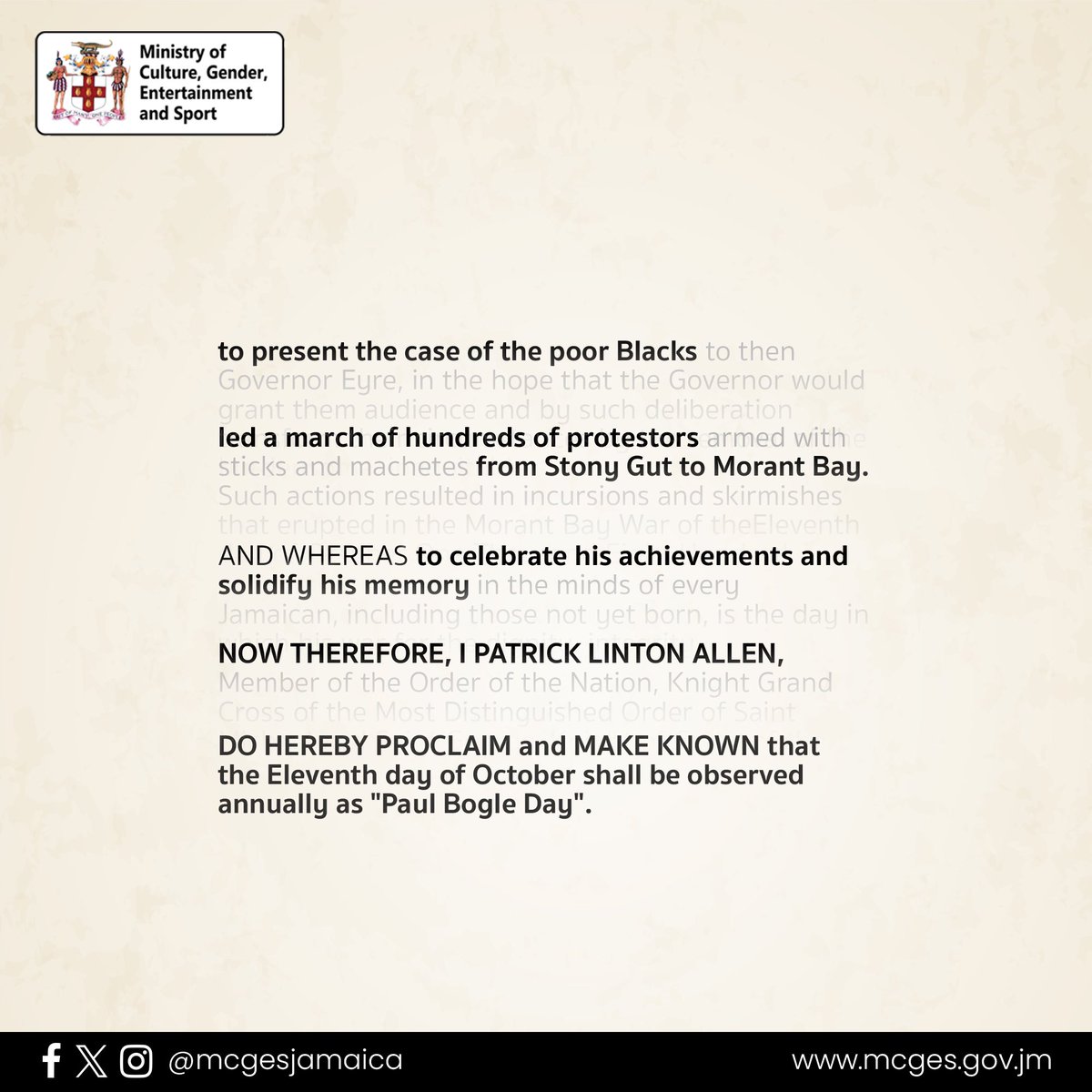 Celebrating a true Hero! 🇯🇲

#PaulBogleDay #HeritageWeek2023 #SettingThingsRight #ResilientandStrong #BuildingJamaica