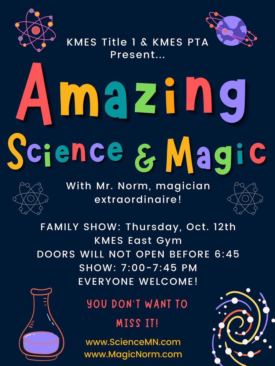 ATTENTION!!! SUPER FUN - FREE - FAMILY ENTERTAINMENT --> TOMORROW NIGHT!!! Join us for a night of magic with Mr. Norm! Popcorn will be available, thanks to CMX Cinemas (Chateau)!!

🤩🐰🪄

Please share!
@KMElem 
@District204 
@KM_CommunityEd