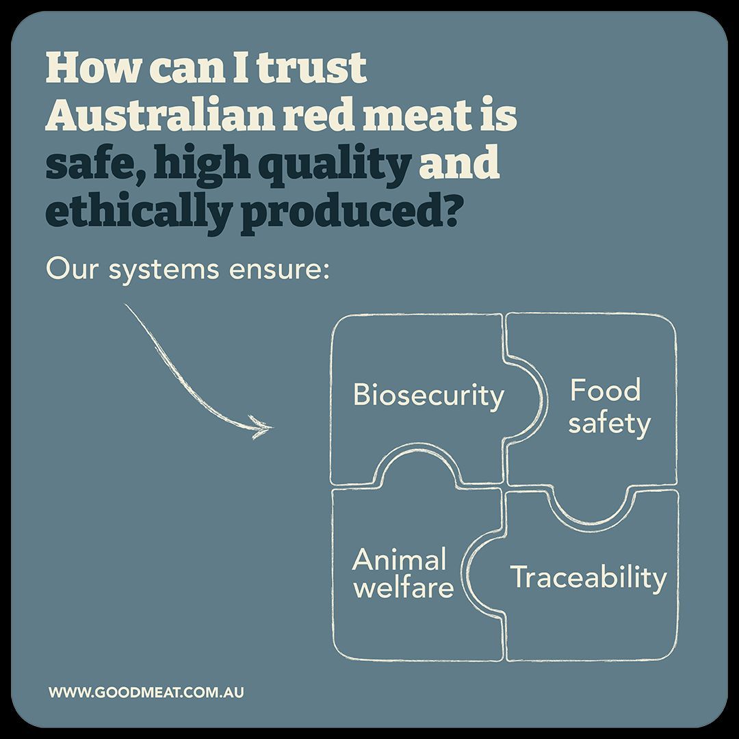 ReidSFeeds's tweet photo. How safe is Australian red meat to eat? 🌱🥩
A world-leading system of on-farm assurance, animal identification and traceability from paddock to plate guarantees that Australian red meat is clean, safe and natural.
https://t.co/VEFjr2xgOh
#animalwelfare #animalswelfare #GoodMeat https://t.co/0mFrj6VZZ0