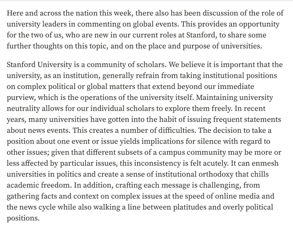 This is the way. I have lots of thoughts about global affairs. I tweet or publish them as a citizen and a philosopher. But as a dean, it isn't my job to weigh in with my students on current affairs unless they are somehow disrupting the work of the college I oversee.