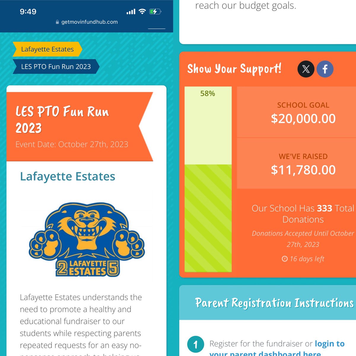 58% to goal!! LES families and sponsors are amazing. Thank you for your gernerous donation. We are almost there!