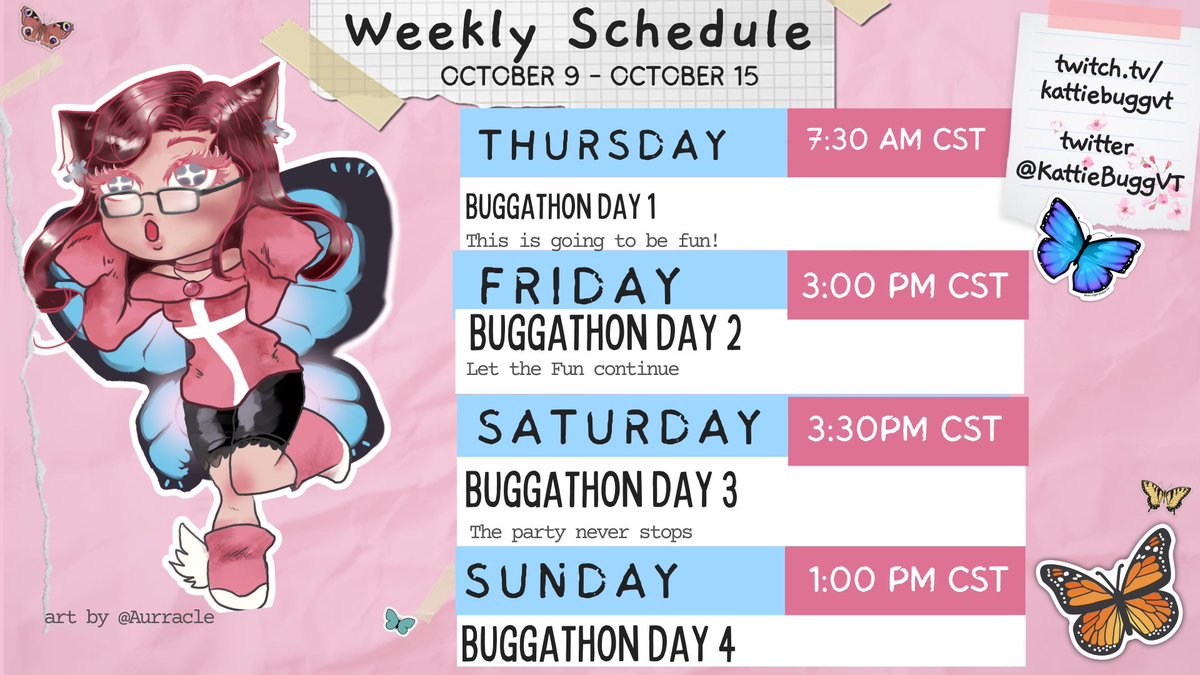 KattieBuggVT's tweet photo. Tomorrow is the DAY. #buggathon #envtuber #twitchaffiliate #twitchstreamer #subathon #donation #specialevent #ENVtuberuprising #butterflyneko https://t.co/gJn6QmUcuT