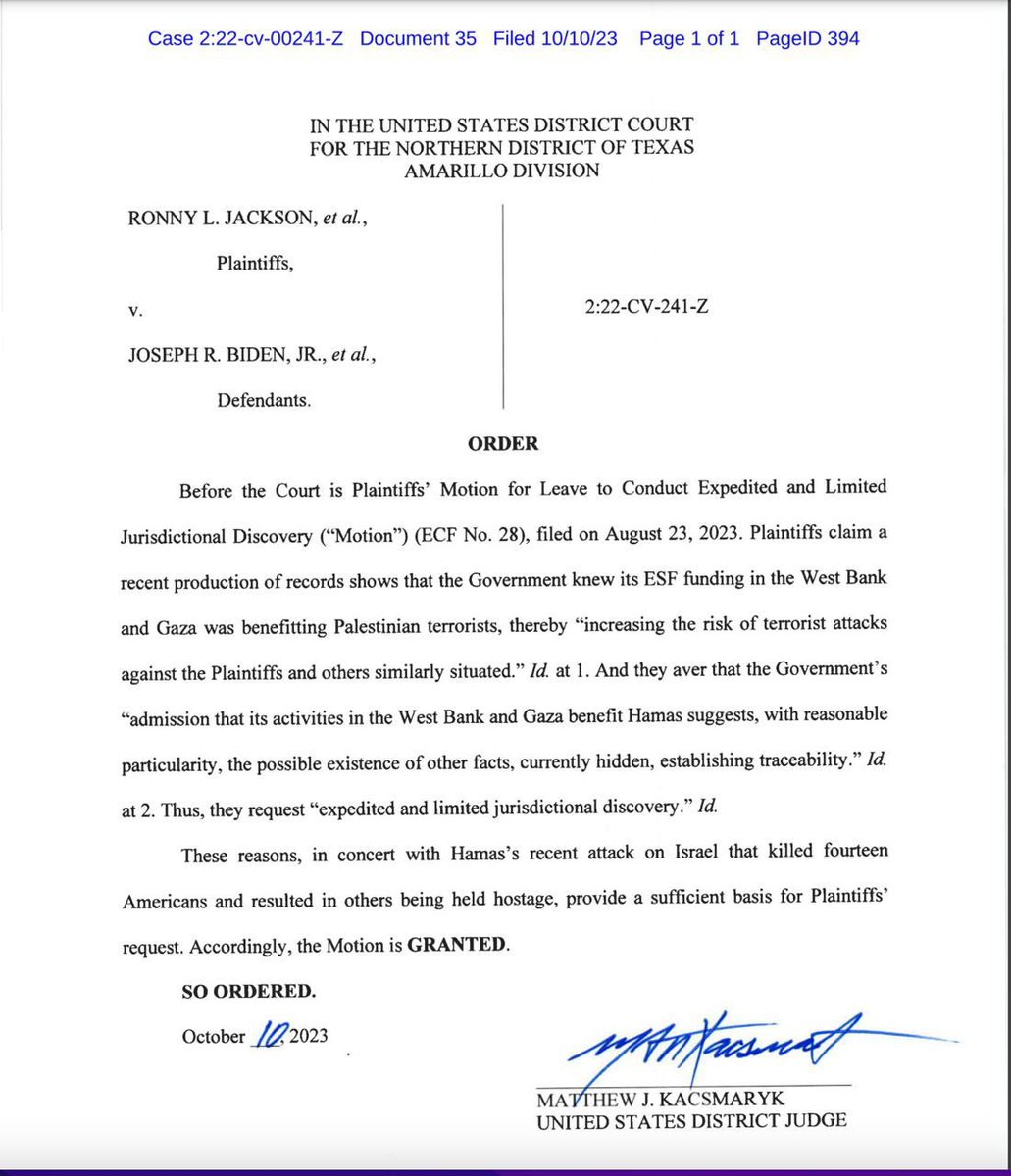 Ryansikorski10's tweet photo. The JOEBAMA admin/
Biden Admin Busted for involvement with attack WITH Palestine/ hamas terrorists. The judge pushes through for discovery! 👏🥳🥳🥳💯 https://t.co/N5c168ylE1