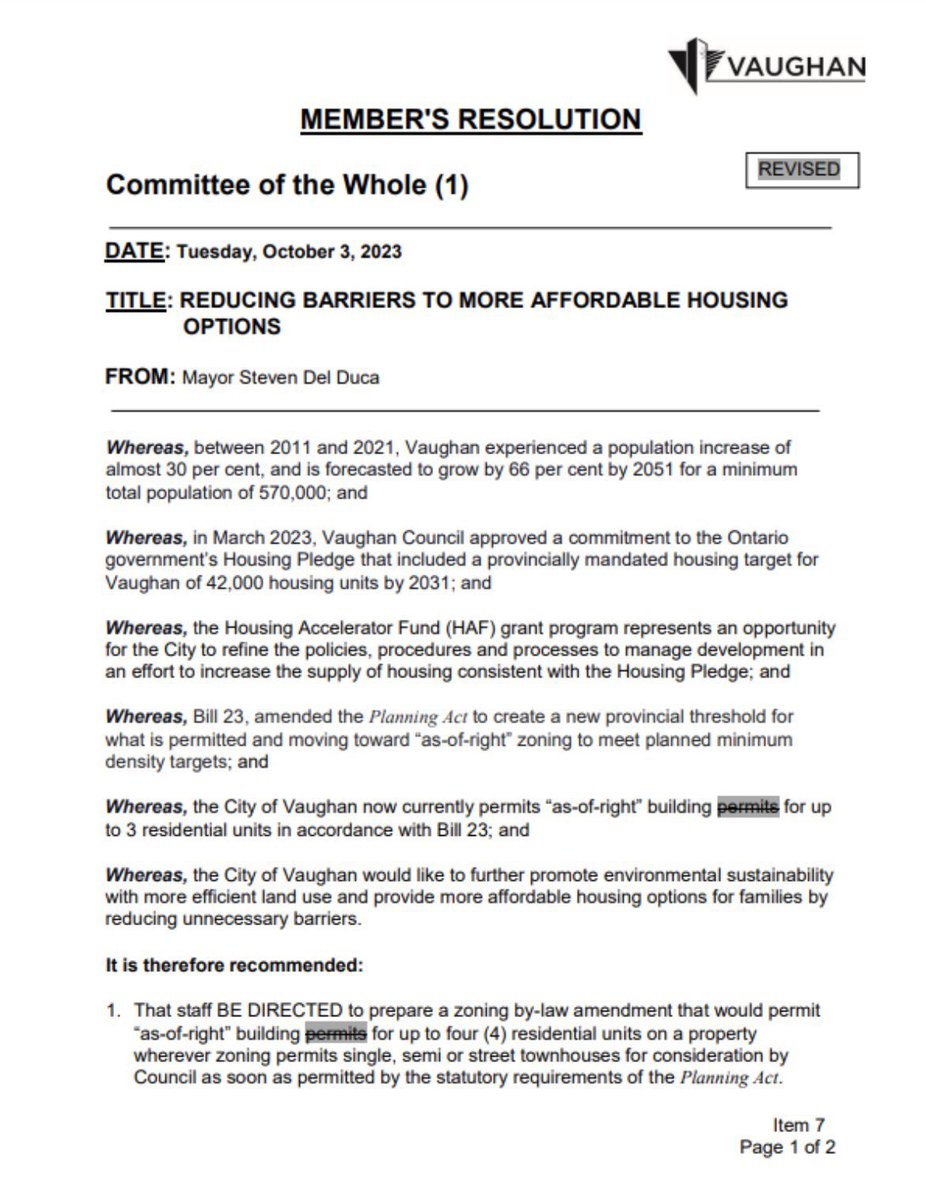 MoreHomesSauga's tweet image. This is what leadership on housing looks like. Clear. No gimmicks. No gaslighting. No hiding behind more studies/process. 

Motion #Vaughan Council passed on #Fourplexes. 👇