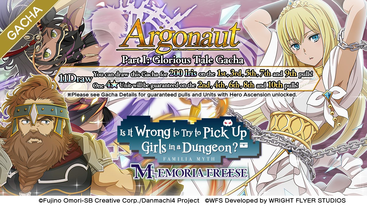 DanMachi Memoria Freese on X: (Rerun) Argonaut Part I/Part II Select Gacha  available! In this gacha, you can draw your choice of three 4☆ Units  appearing in Argonaut Part I/Part II! Paid