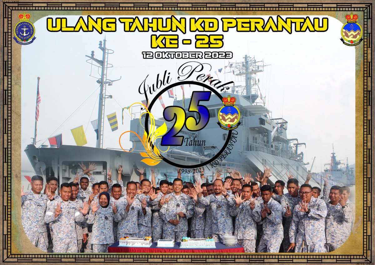 Terciptanya sejarah bg warga KD PERANTAU sempena Ulang Tahun Ke-25 sejak pentauliahannya pada 12 Okt 1998. Tahniah buat semua warga kapal.

Selamat Ulang Tahun KD PERANTAU Ke-25 daripada Pegawai Memerintah

#PerantauWanderers
#25Tahun
#UlangTahunKDPERANTAU
#NavalHydrographer