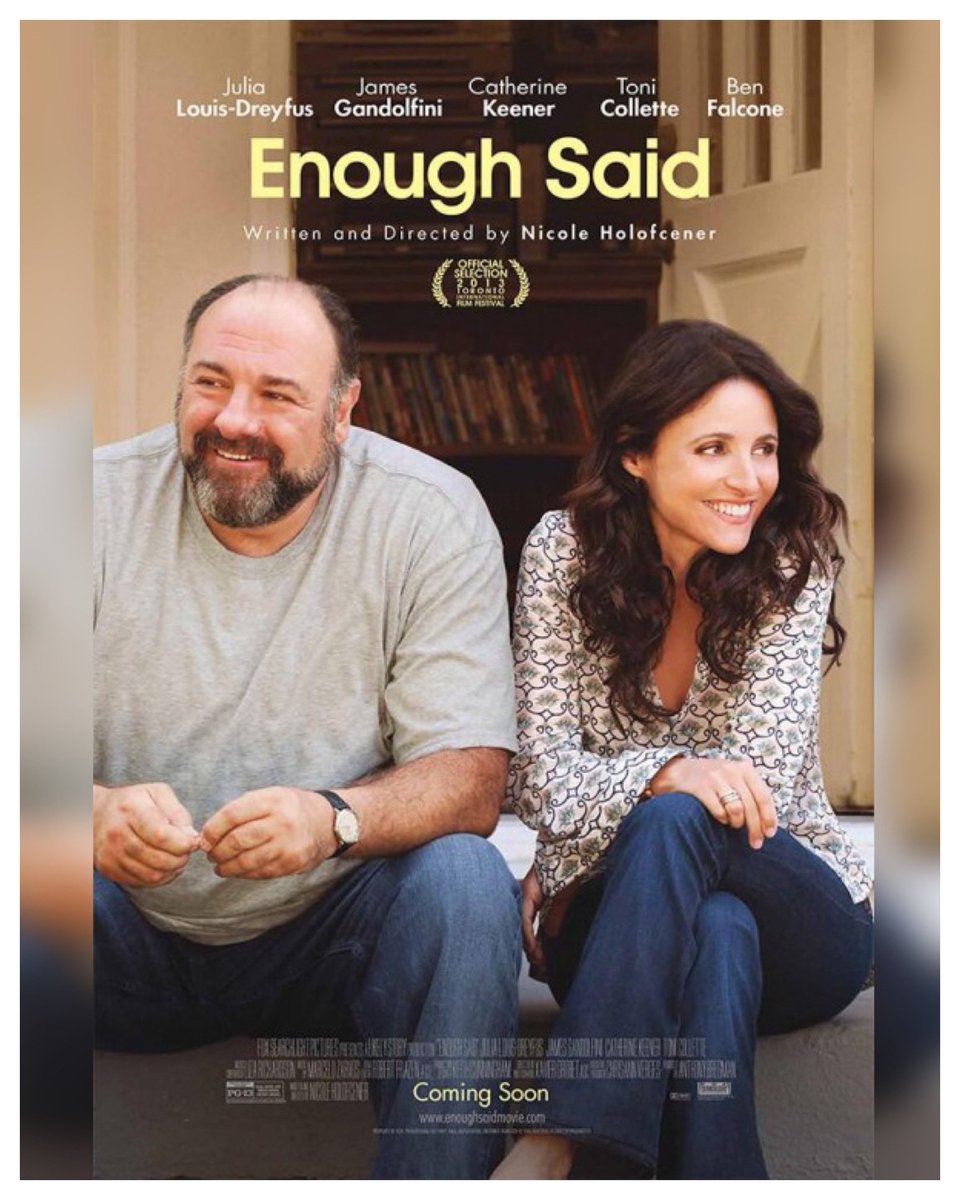 10 Years #EnoughSaid Starring: #JuilaLouisDreyfus #JamesGandolfini #CatherineKeener #ToniCollette #BenFalcone #TobyHuss #AnjelahJohnson #MichelaWatkins #EveHewson #AmyLandecker #JessicaStClair Directed By: #NicoleHolofcener 
 
#WreckLeaguePodcast