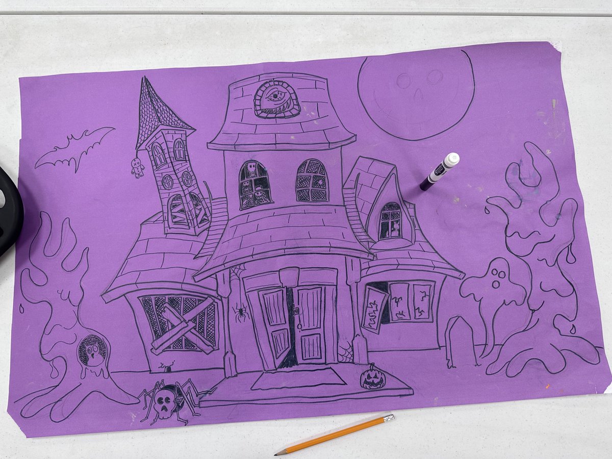 Here’s a lil 3’ x 2’ Haunted House drawing I just finished…