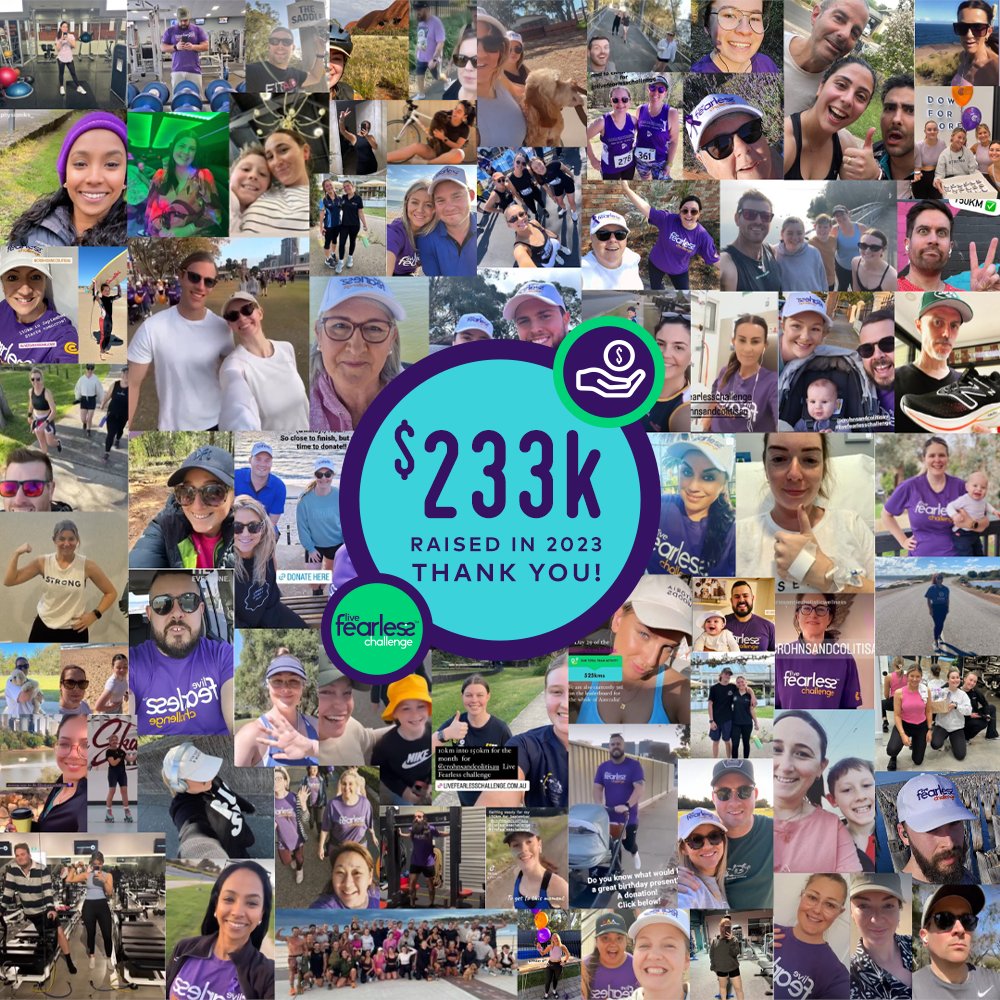crohnscolitisau's tweet photo. Together, we travelled 56,594km and raised $233,077 in support of Australians living with Crohn's and colitis during the #LiveFearlessChallenge. 🙌
We’re so incredibly grateful for your support and efforts in making our biggest fundraising event of the year so successful. 💜 https://t.co/GKW04KhRk8