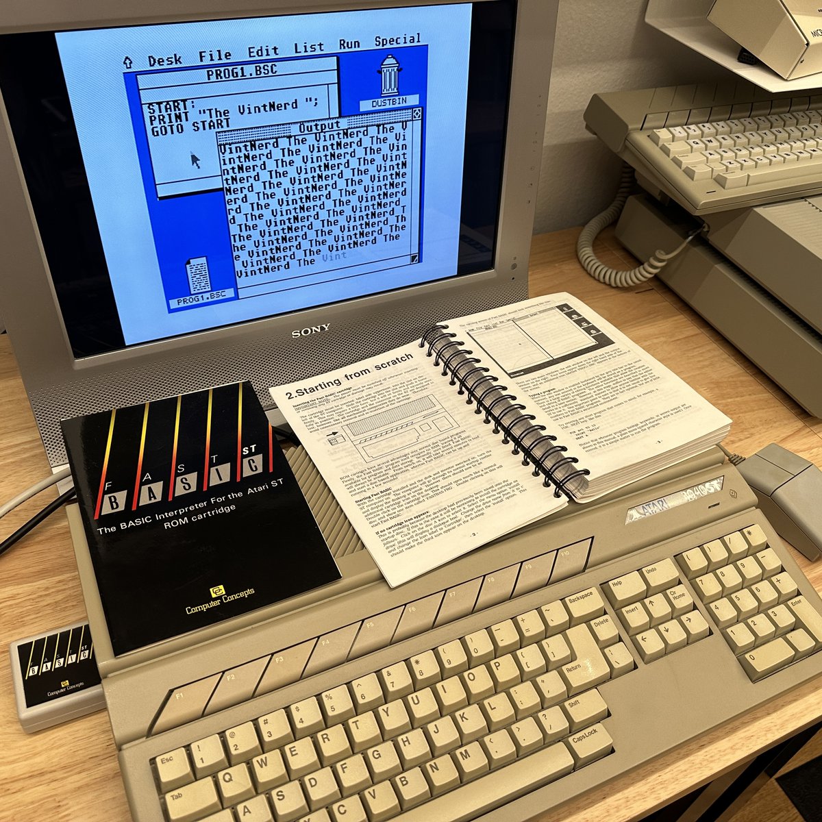 thevintnerd's tweet photo. First Atari ST program I've written in ~35 years. Let alone with Fast BASIC on cartridge! 😎

#Atari #AtariST #Atari16Bit #ComputerConcepts #FastBASIC #BASIC #VintageComputing #RetroComputers #RetroGaming #WallOfRetro #NerdsOfVintage #HappyNerding #TheVintNerd https://t.co/F0pXl43BRz