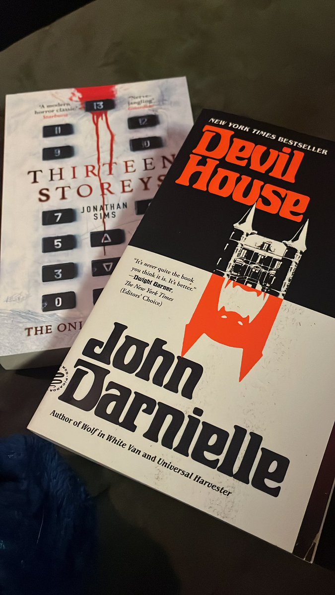 some of my spooky season reading, finished Thirteen Storeys and am working on Devil House now!! both are So good ty for the spooks @jonnywaistcoat and @mountain_goats