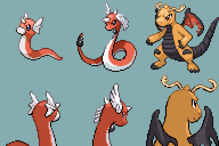 Regional Dragon/Dark Dragonite line, this time with backsprites! #Pokemon #Sprite #Fakemon