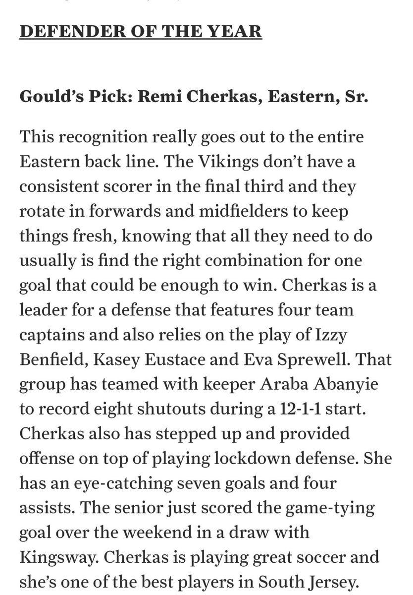 Thank you so much <a href="/BrandonGouldHS/">Brandon Gould</a> for choosing me as the midseason New Jersey defender of the year! It is such an honor, and I wouldn’t be the same player I am without the help of all my fellow defenders around me!