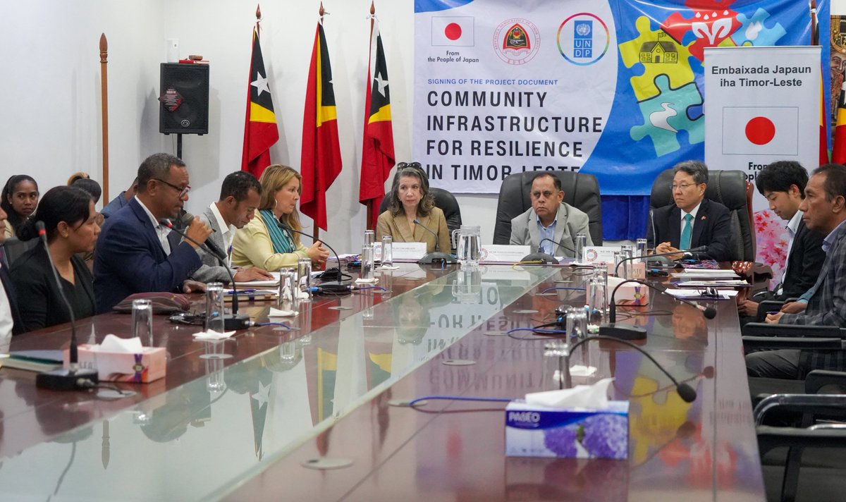 UNDPTimorLeste's tweet photo. The Govt. of 🇹🇱 & UNDP officially signed the #Prodoc for Community Infrastructure for Resilience Project, funded by the @JapanGov, to support 3 municipalities w/ 40 comm. infrastructures to enable them better access to health, education, markets, irrigation, water, & sanitation. https://t.co/Qjm8ru2aom