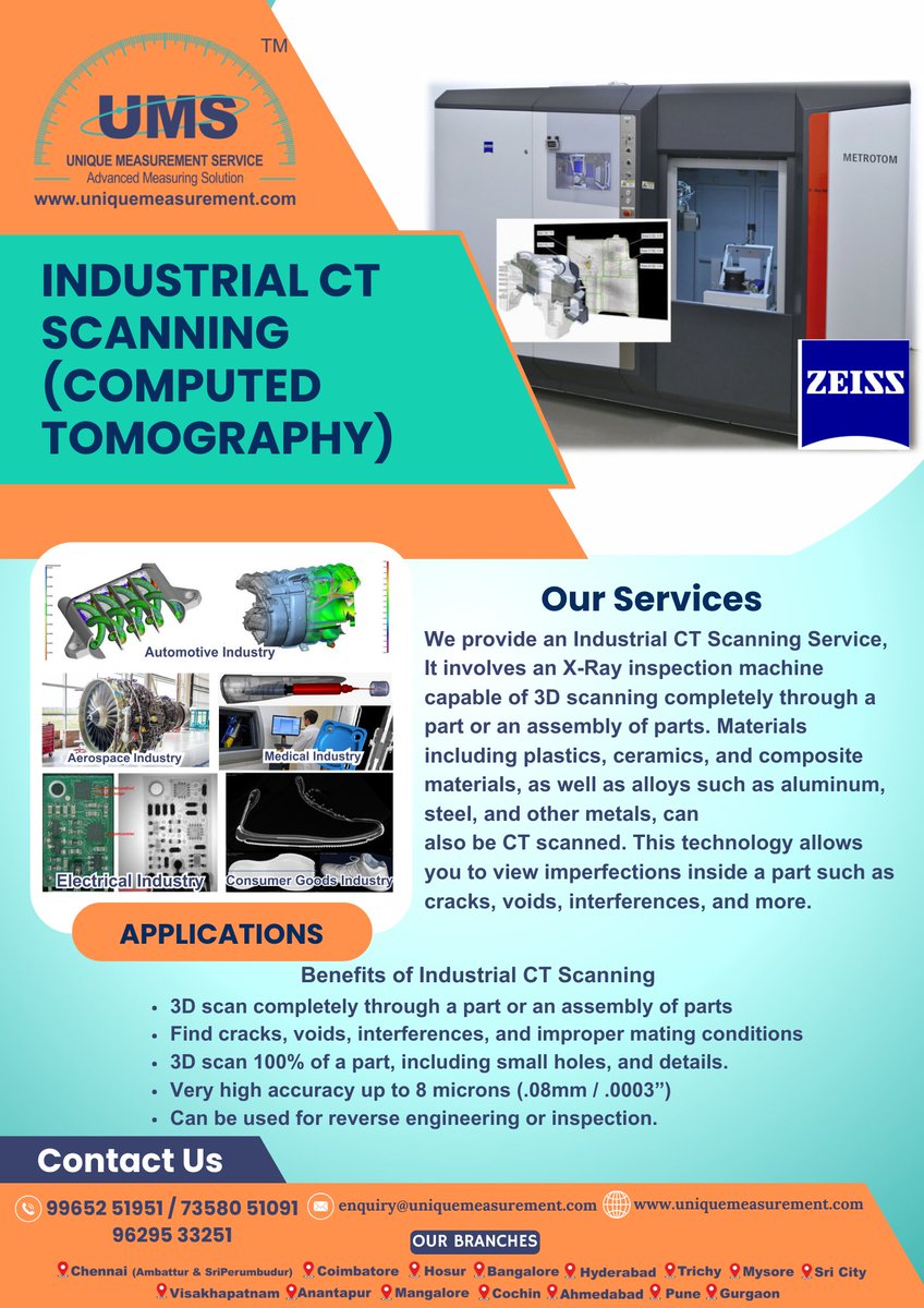 We provide Industrial CT Scanning (Computed Tomography) Service in all over India
For more details,
Visit: uniquemeasurement.com
Call: 099652 51951 / 73580 51091 / 96295 33251
#industrialctscanning #ctscanning #industrialscanning #computedtomography