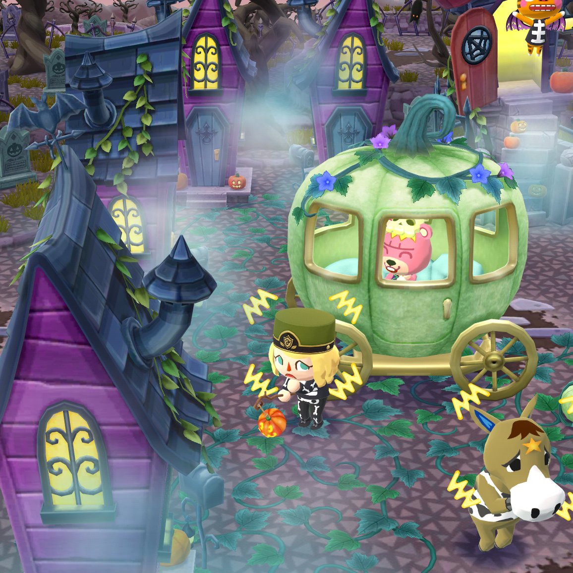 MarshmallowRomi's tweet photo. #AnimalCrossing #PocketCamp #acpc #acpcSnapshots #acpcGallery #nintendo #Halloween #ポケ森 #ポケ森写真部 #ポケ森レイアウト
 ハッピーハロウィーン🎃🎃🎃キャンプ場が毎年一緒なので怪しい霧がきて工夫して取りました。ガビ以外は怖そう👻 https://t.co/5viqHf9wjp
