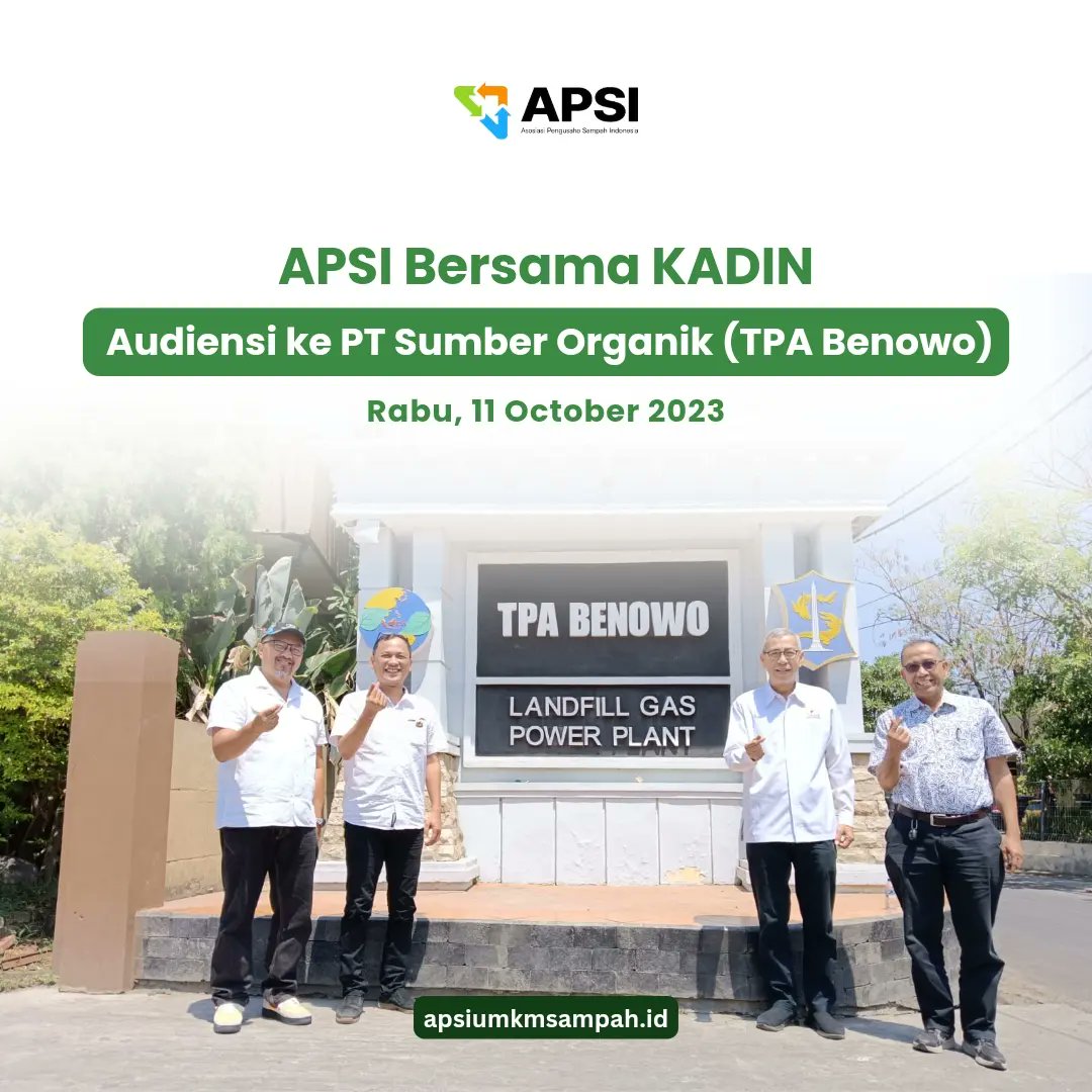 apsi_indonesia's tweet photo. Kunjungan APSI dan Kadin ke PT Sumber Organik berlokasi di TPA Benowo Surabaya pada Rabu tanggal 11 Oktober 2023 untuk melihat aplikasi pengolahan sampah skala kota Metropolitan yang sudah berjalan antara Pemerintah Kota Surabaya dengan PT Sumber Organik https://t.co/fRDmF6BR34
