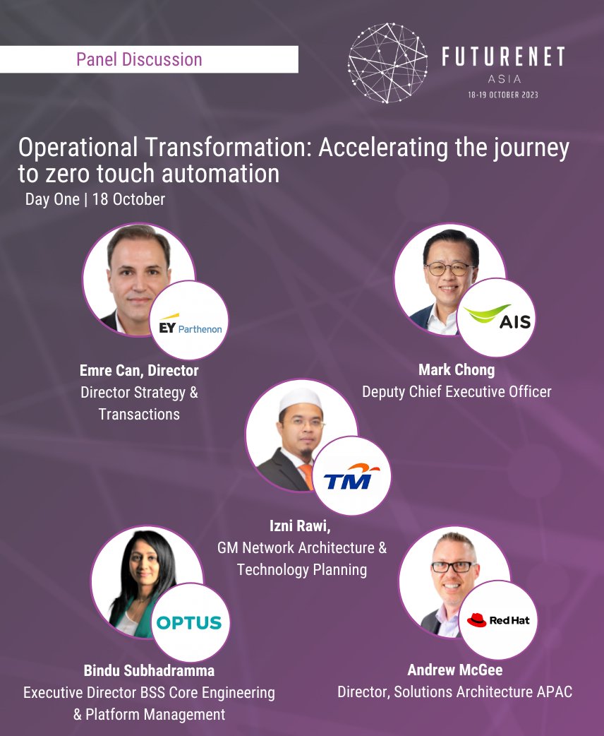 Looking forward to being a panellist at FutureNet Asia in Singapore next week, discussing Operational Transformation: Accelerating the Journey to Zero Touch Automation. 

https://futurenetasia/SPFNA23 

We discuss how to move towards scalable &amp; cloud native #network services.