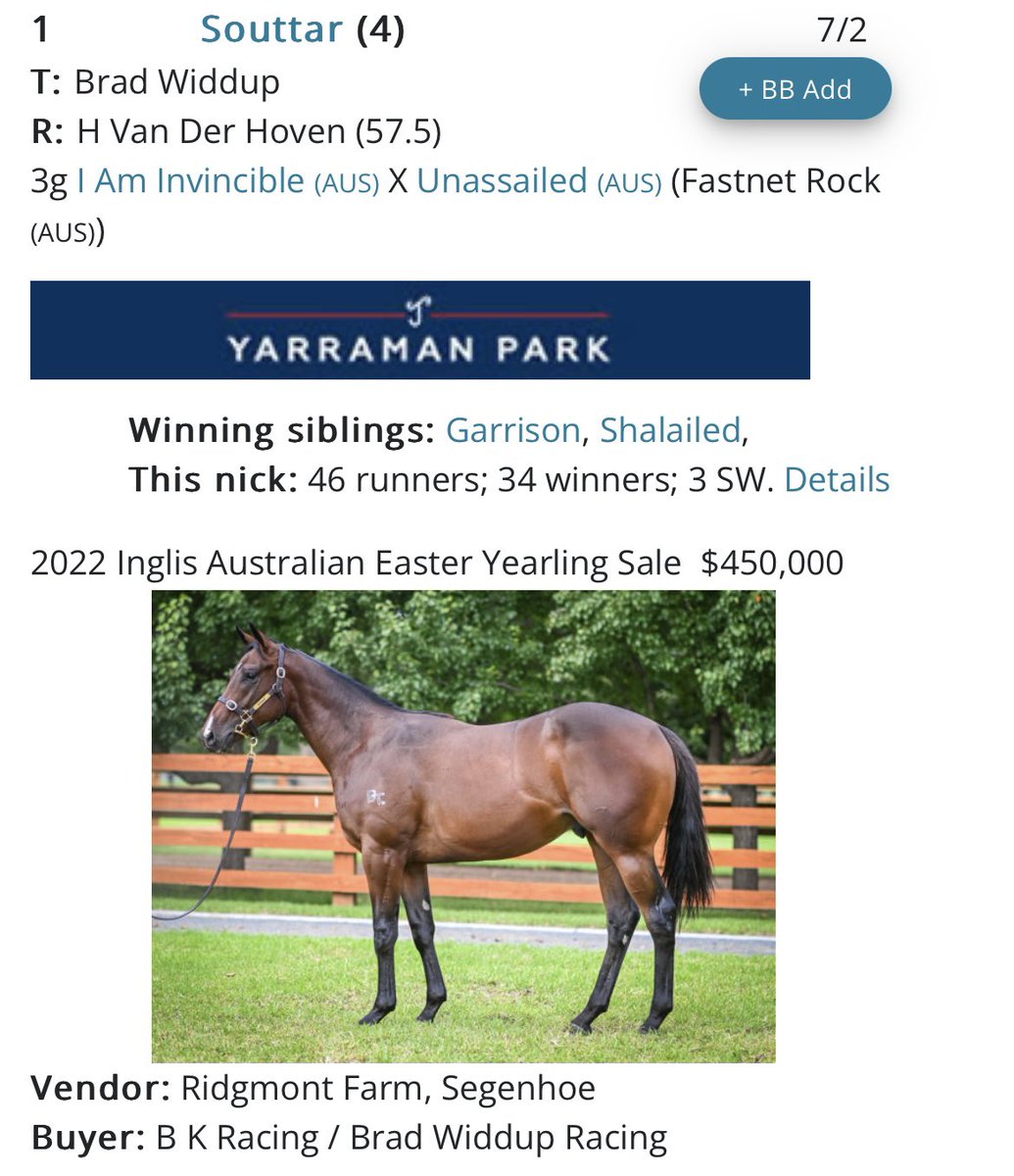 BRTBloodstock's tweet photo. Congrats to @BWiddupRacing @benny_bkrace with Souttar winning at his 3rd start. 3rd winner from 3 runners for our mare Unassailed purchased @mmsnippets including Group 2 placed Shalailed and $275,000 earner Garrison. Mum has @widdenstud Zoustar colt heading to Magic Millions 2024 https://t.co/wbkrf4BKX5