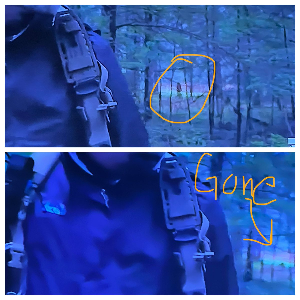 BrianHarder's tweet photo. @discovery Watching The show #ExpeditionBigfoot tonight. Something standing in the background around 44 minutes in as the camera swings by @AcordRussell but when it swings back seconds later it is gone. Anyone else see it? https://t.co/FOIoKpeG8m
